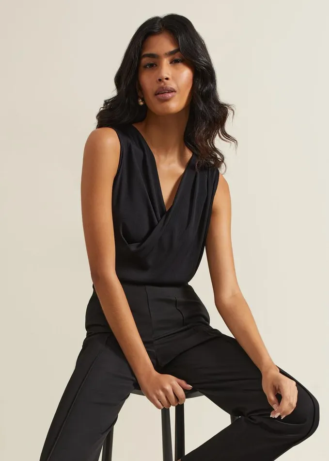 Phase Eight Sutton Sleeveless Drape Rib Top Black Women Tops and TShirts