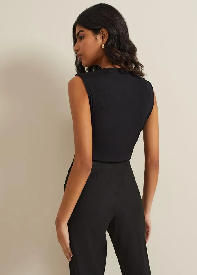 Phase Eight Sutton Sleeveless Drape Rib Top Black Women Tops and TShirts