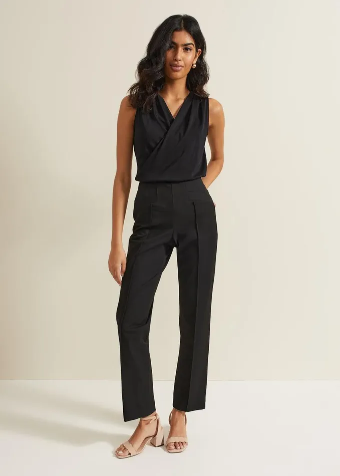 Phase Eight Sutton Sleeveless Drape Rib Top Black Women Tops and TShirts