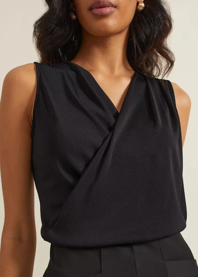 Phase Eight Sutton Sleeveless Drape Rib Top Black Women Tops and TShirts