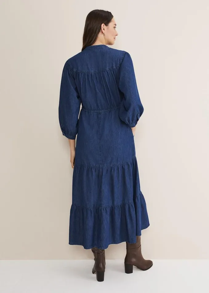 Phase Eight Talulla Tiered Denim Dress Indigo Women Dresses