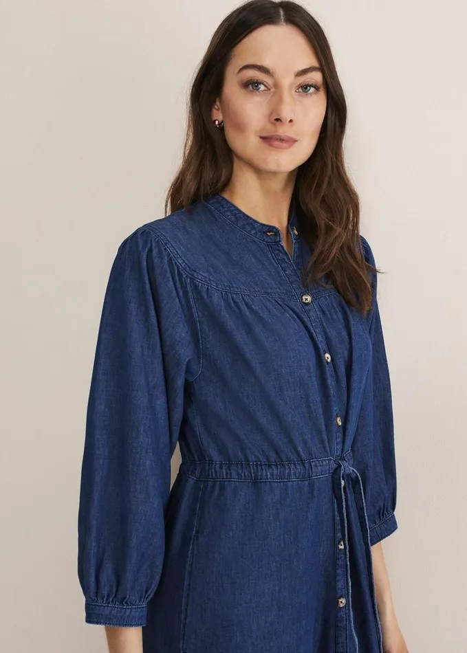 Phase Eight Talulla Tiered Denim Dress Indigo Women Dresses