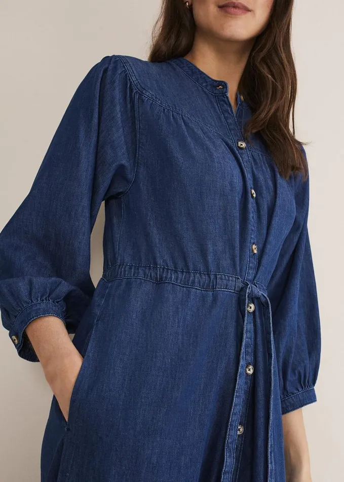 Phase Eight Talulla Tiered Denim Dress Indigo Women Dresses