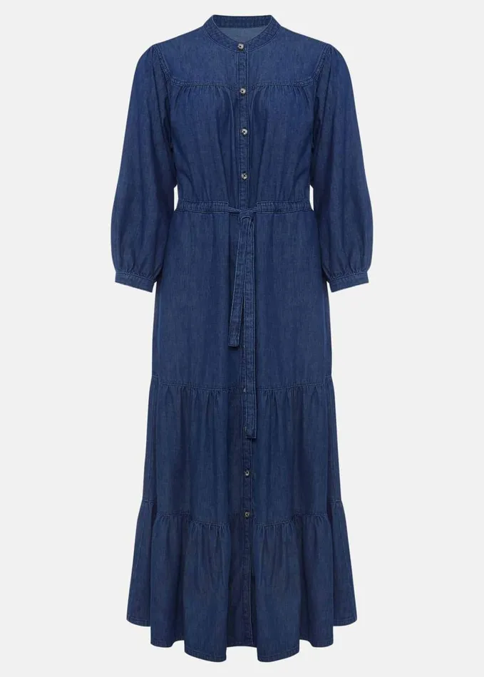 Phase Eight Talulla Tiered Denim Dress Indigo Women Dresses