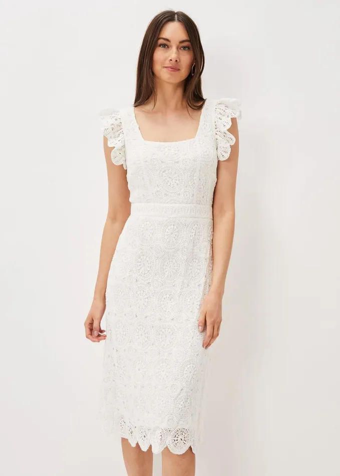 Phase Eight Tamari Crochet Knit Dress Ivory Women Knitwear