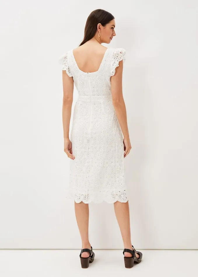 Phase Eight Tamari Crochet Knit Dress Ivory Women Knitwear