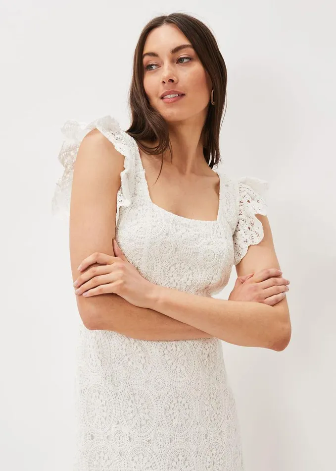 Phase Eight Tamari Crochet Knit Dress Ivory Women Knitwear