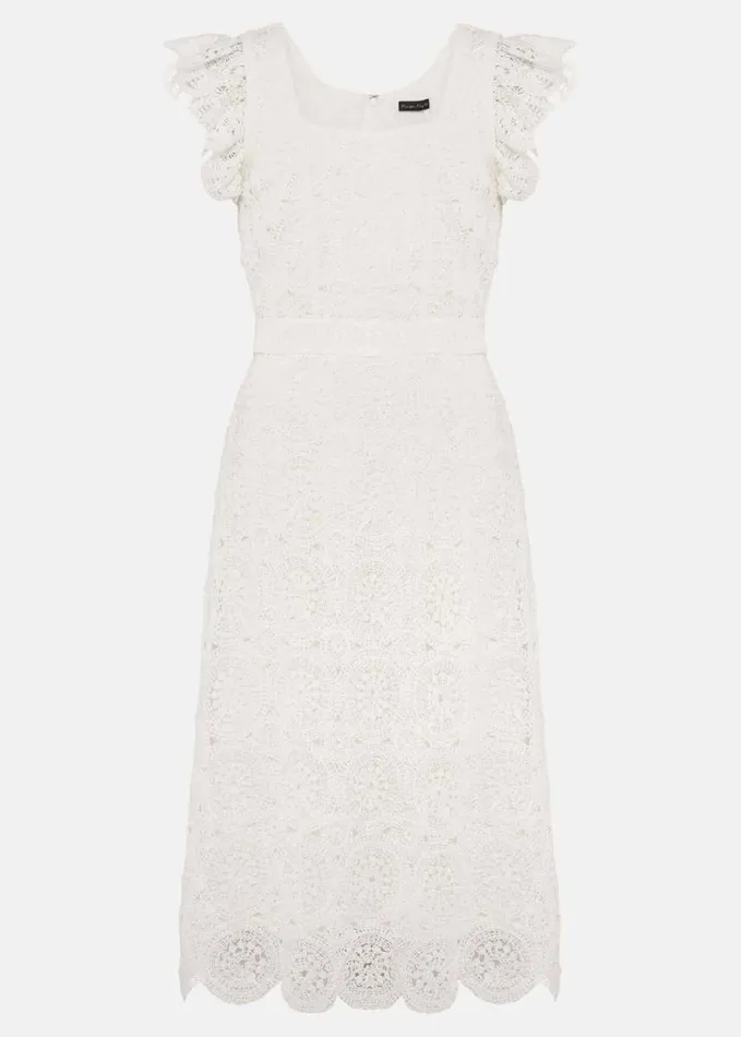 Phase Eight Tamari Crochet Knit Dress Ivory Women Knitwear
