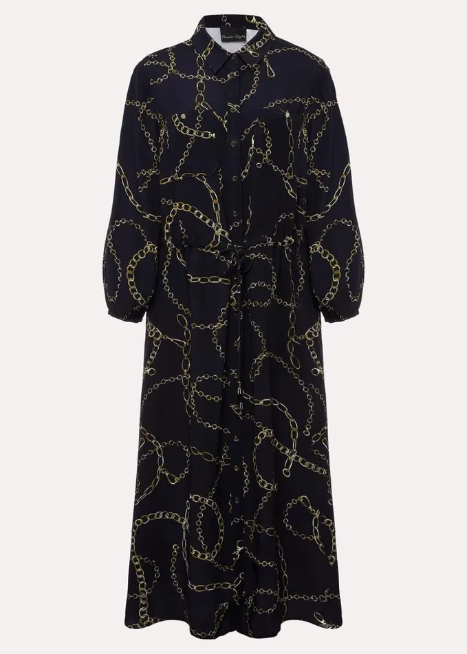 Phase Eight Tana Chain Print Shirt Midi Dress Navy Women Dresses