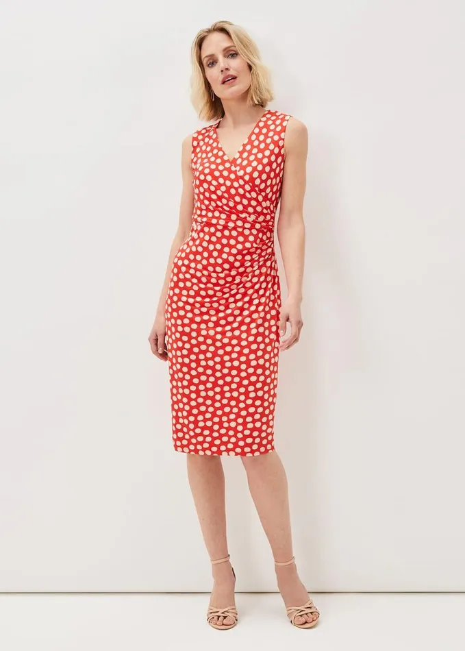 Phase Eight Tia Spot Midi Dress Orangecream Women Dresses