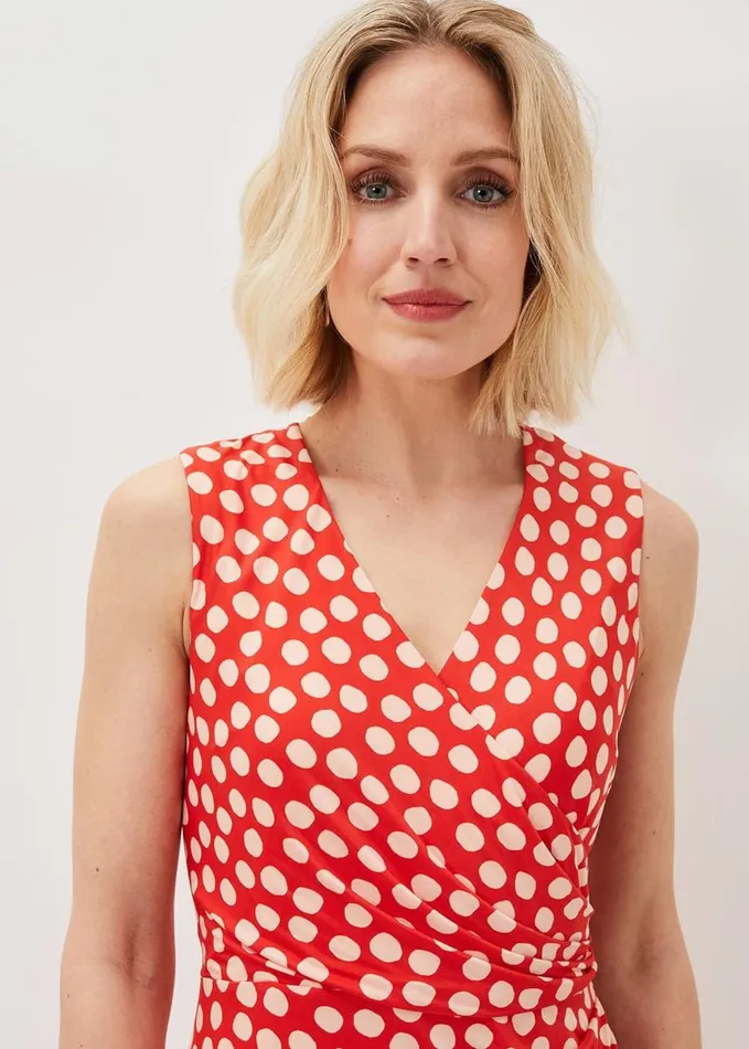 Phase Eight Tia Spot Midi Dress Orangecream Women Dresses