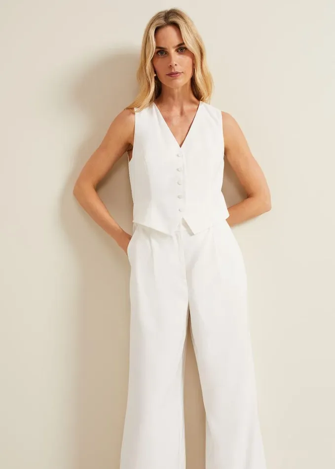 Phase Eight Tia Waistcoat Jumpsuit Ivory Women Dresses