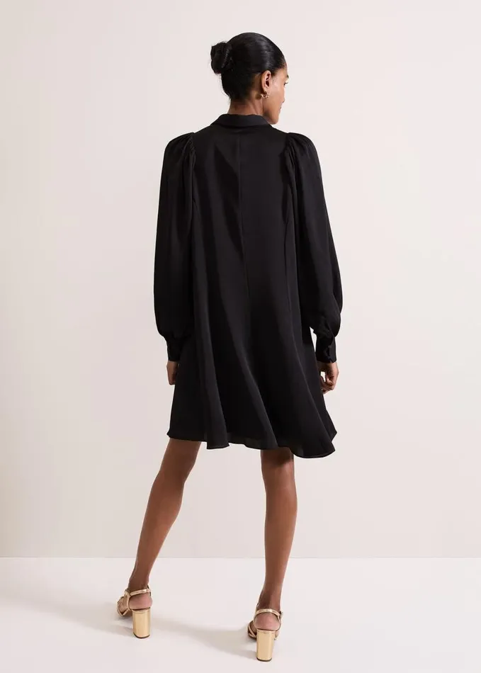 Phase Eight Tila Black Satin Embellished Shirt Dress Black Women Dresses