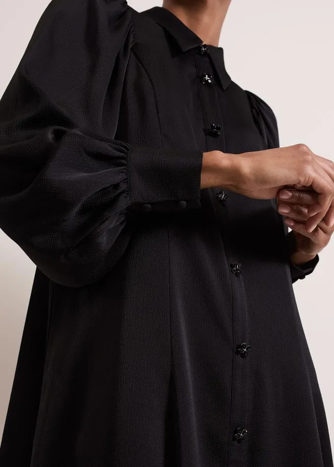 Phase Eight Tila Black Satin Embellished Shirt Dress Black Women Dresses