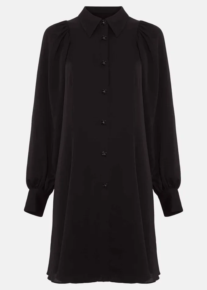 Phase Eight Tila Black Satin Embellished Shirt Dress Black Women Dresses