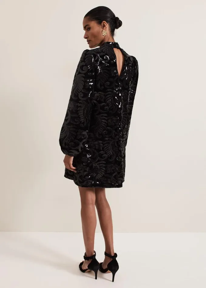 Phase Eight Trudy Black Sequin Velvet Shift Dress Black Women Dresses