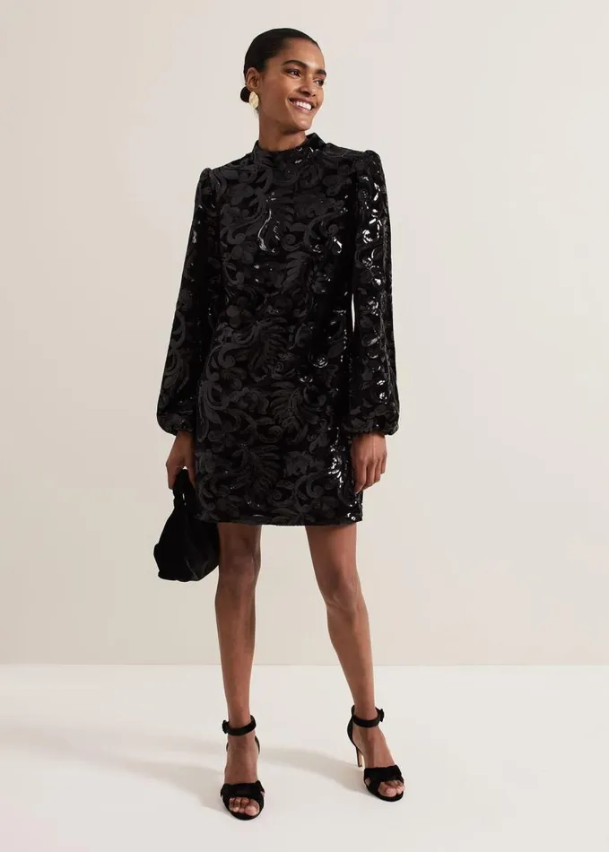 Phase Eight Trudy Black Sequin Velvet Shift Dress Black Women Dresses