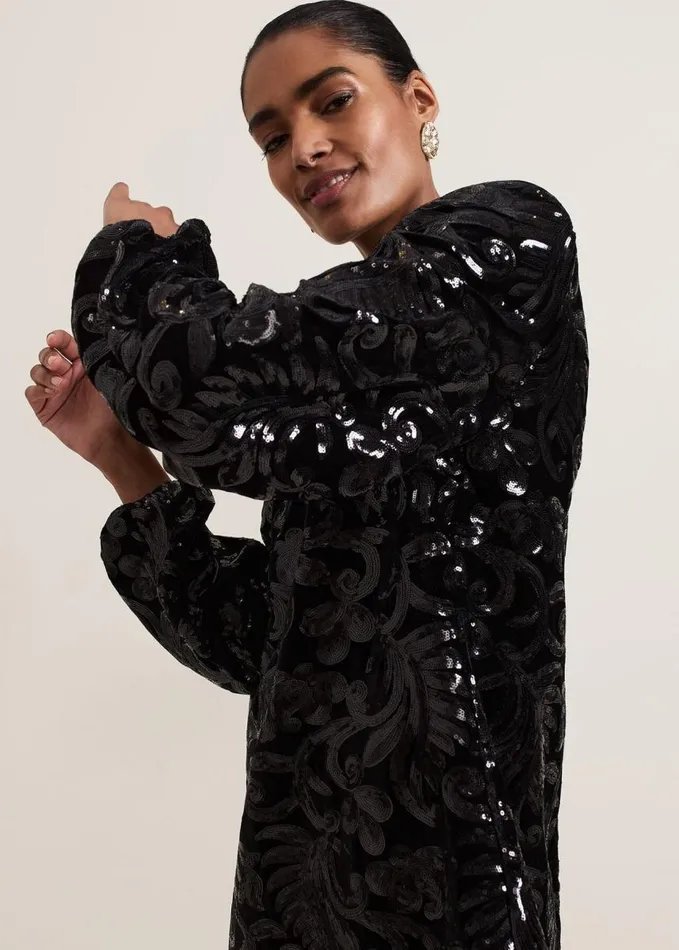 Phase Eight Trudy Black Sequin Velvet Shift Dress Black Women Dresses