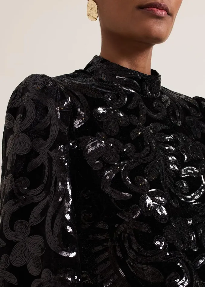 Phase Eight Trudy Black Sequin Velvet Shift Dress Black Women Dresses