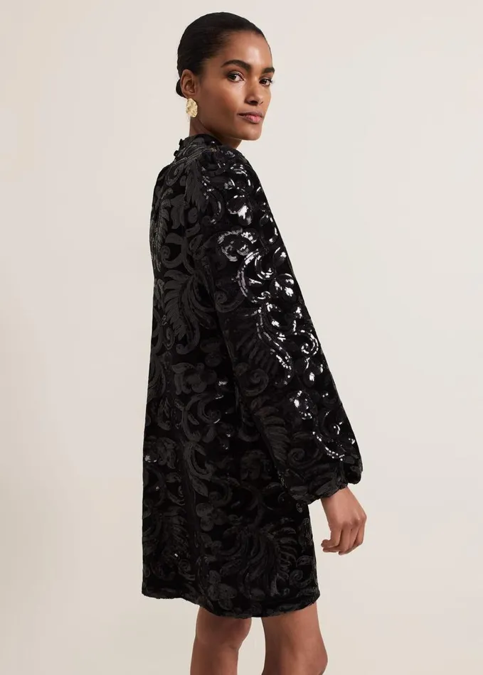 Phase Eight Trudy Black Sequin Velvet Shift Dress Black Women Dresses