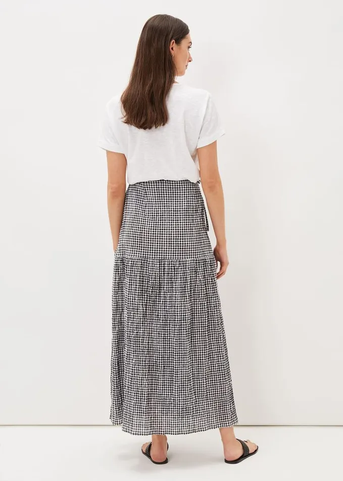 Phase Eight Tyrina Cotton Gingham Wrap Maxi Skirt Blackwhite Women Skirts