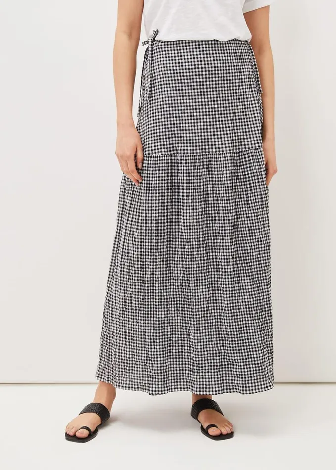 Phase Eight Tyrina Cotton Gingham Wrap Maxi Skirt Blackwhite Women Skirts