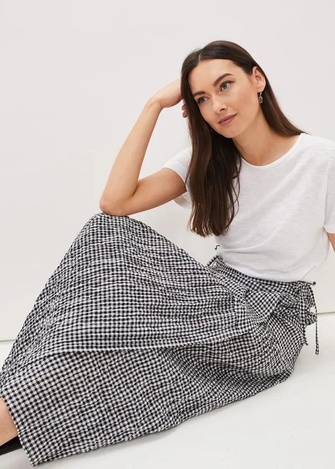 Phase Eight Tyrina Cotton Gingham Wrap Maxi Skirt Blackwhite Women Skirts
