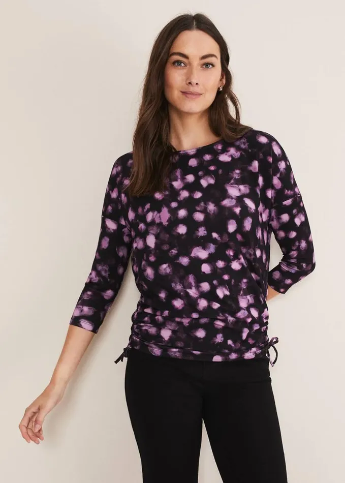 Phase Eight Valentina Smudge Ruched Side Top Purple Multi Women Tops and TShirts