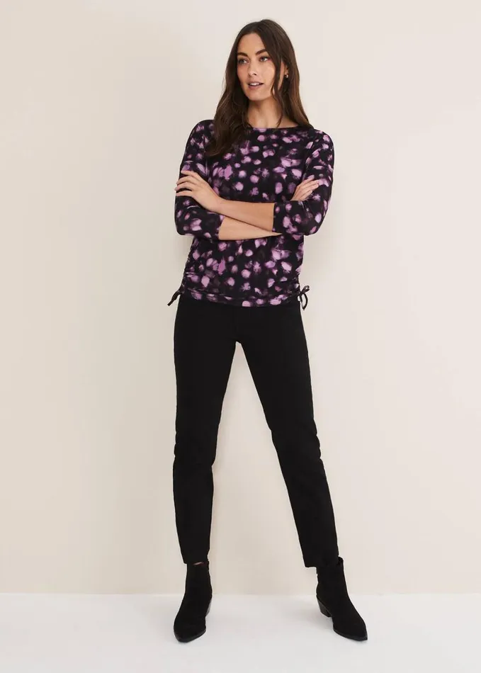 Phase Eight Valentina Smudge Ruched Side Top Purple Multi Women Tops and TShirts