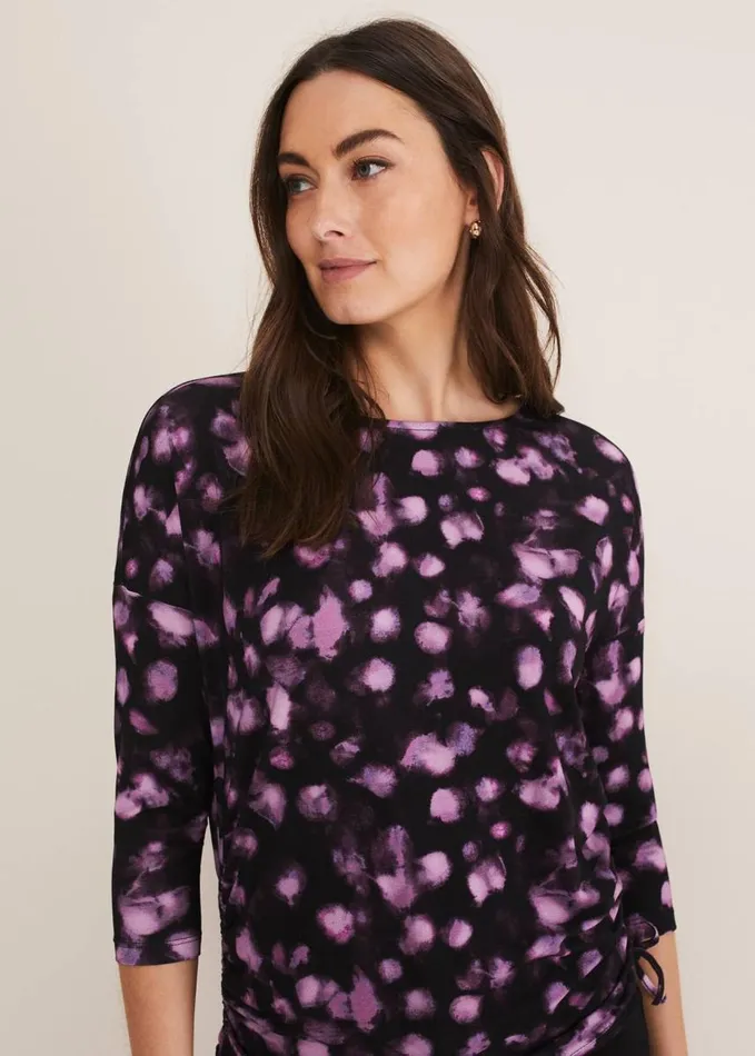 Phase Eight Valentina Smudge Ruched Side Top Purple Multi Women Tops and TShirts