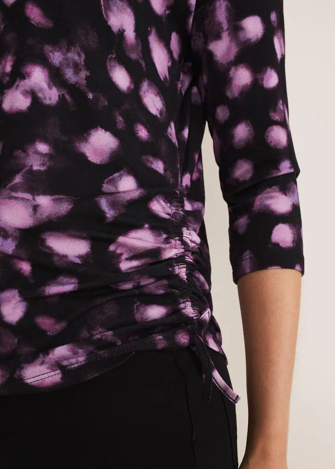 Phase Eight Valentina Smudge Ruched Side Top Purple Multi Women Tops and TShirts