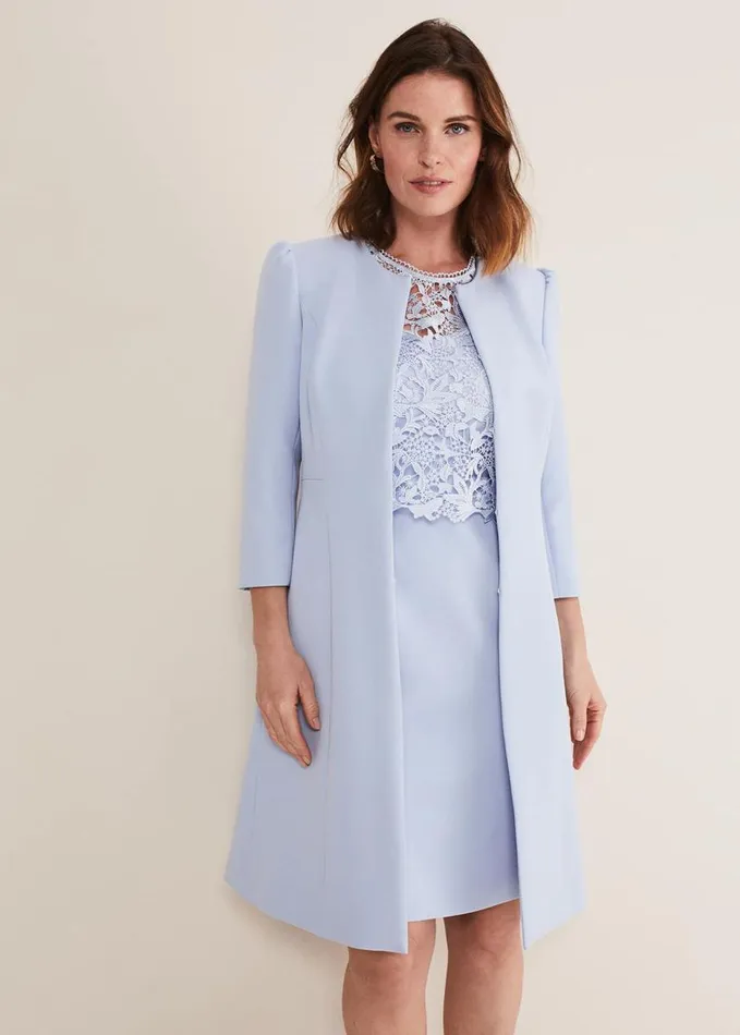 Phase Eight Venita Bow Long Jacket Light Cornflower Women Jackets