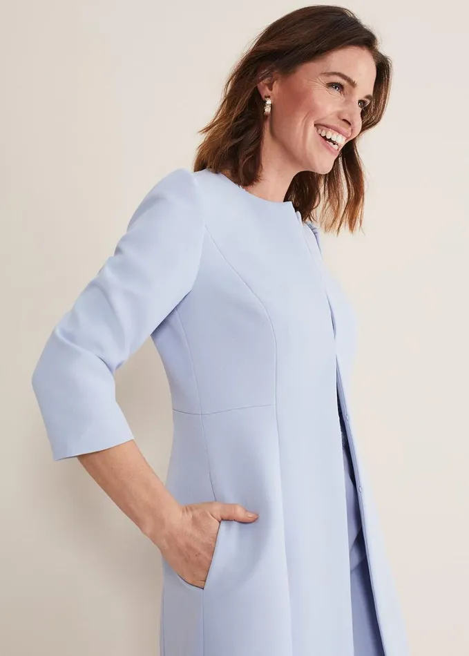 Phase Eight Venita Bow Long Jacket Light Cornflower Women Jackets
