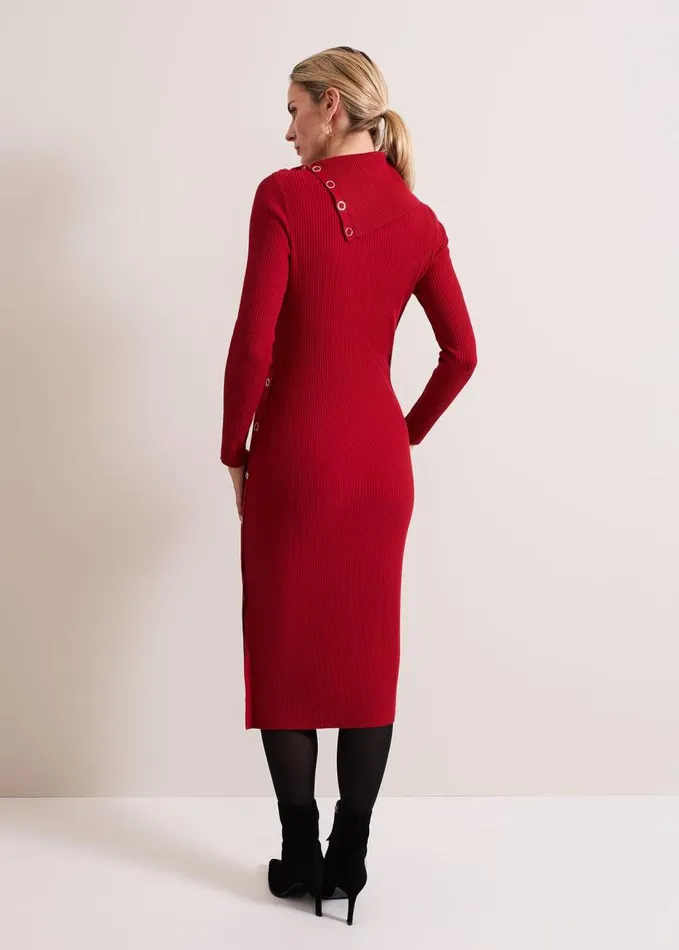 Phase Eight Willow Popper Column Midi Dress Red Women Dresses