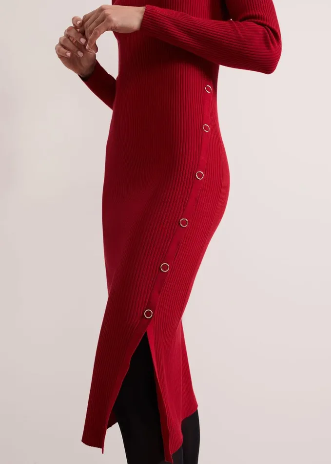 Phase Eight Willow Popper Column Midi Dress Red Women Dresses