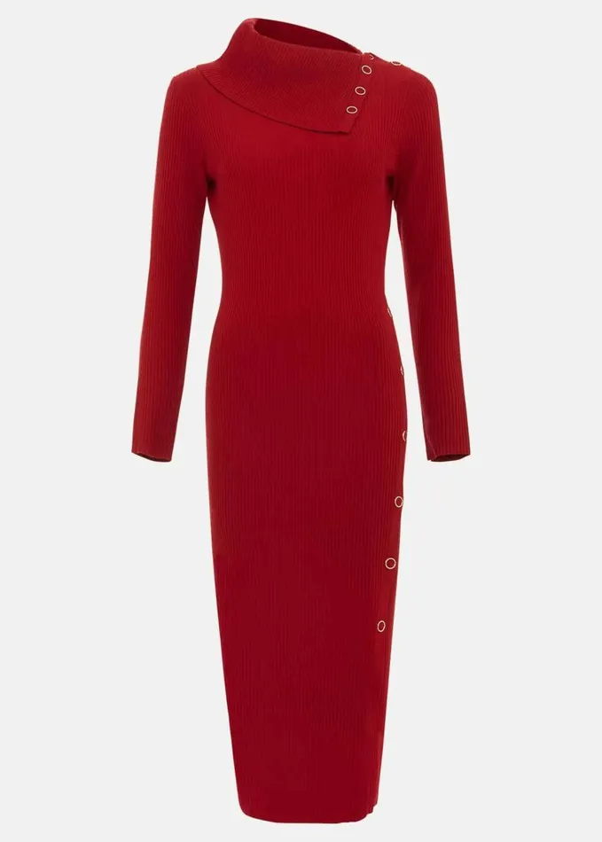 Phase Eight Willow Popper Column Midi Dress Red Women Dresses
