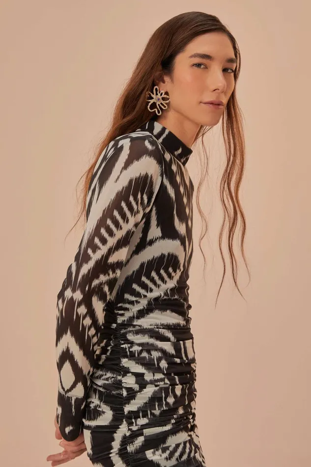 Pineapple Ikat Black Tulle Midi Dress Women Farm Rio Midi Dresses