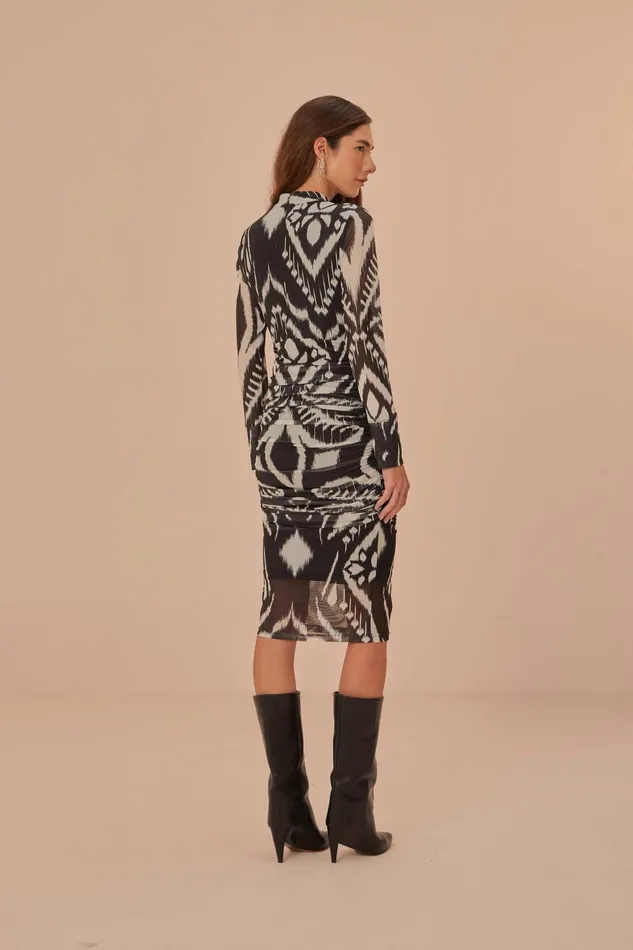 Pineapple Ikat Black Tulle Midi Dress Women Farm Rio Midi Dresses
