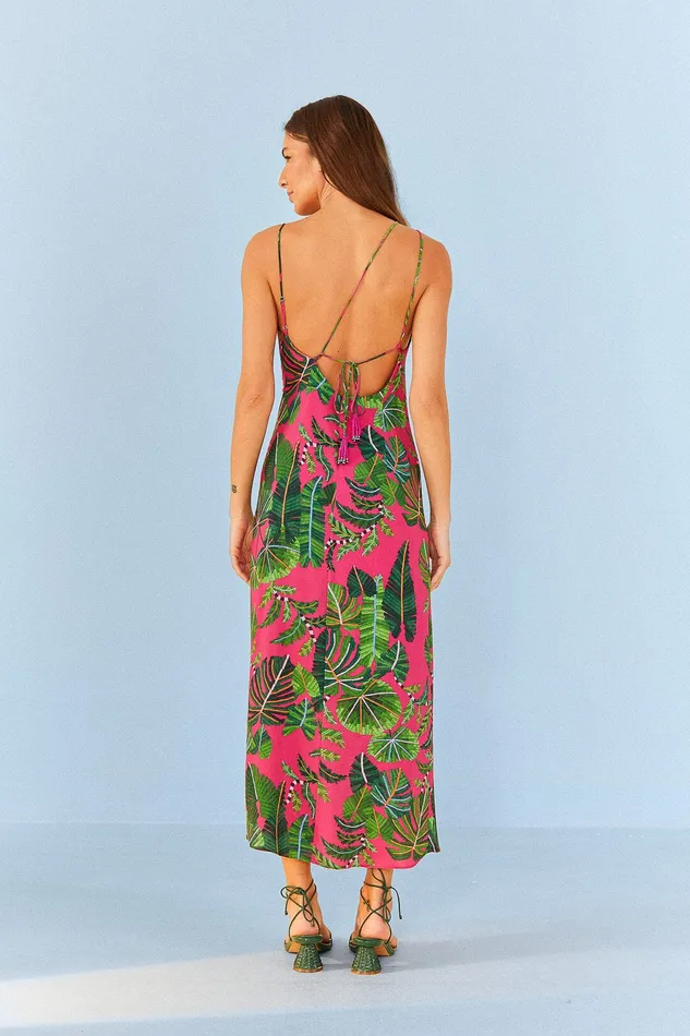 Pink Leaves Midi Dress Women Farm Rio Midi Dresses