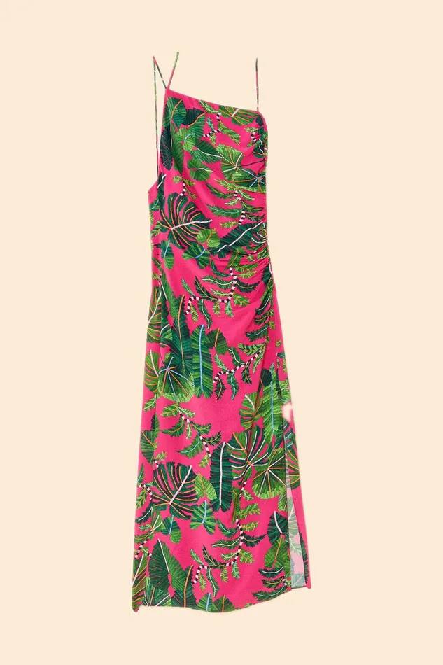 Pink Leaves Midi Dress Women Farm Rio Midi Dresses
