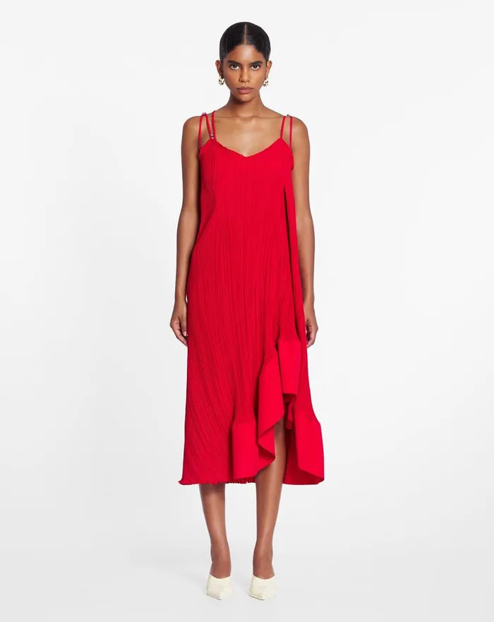 Pleated Dress With Straps Flame Women Lanvin Dresses Pleated Dress With Straps Flame Women Lanvin Dresses