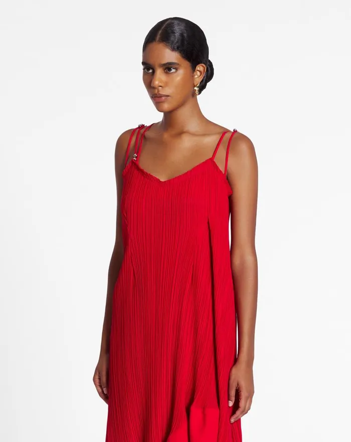 Pleated Dress With Straps Flame Women Lanvin Dresses Pleated Dress With Straps Flame Women Lanvin Dresses