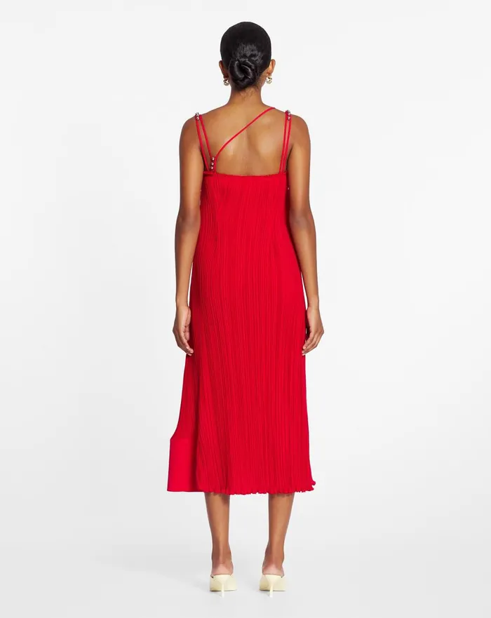 Pleated Dress With Straps Flame Women Lanvin Dresses Pleated Dress With Straps Flame Women Lanvin Dresses