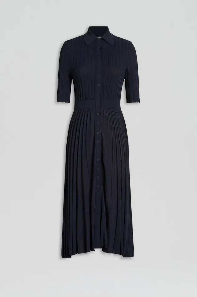 PLEATED RIB SHIRT DRESS NAVY Dresses Scanlan Theodore Women PLEATED RIB SHIRT DRESS NAVY Dresses Scanlan Theodore Women