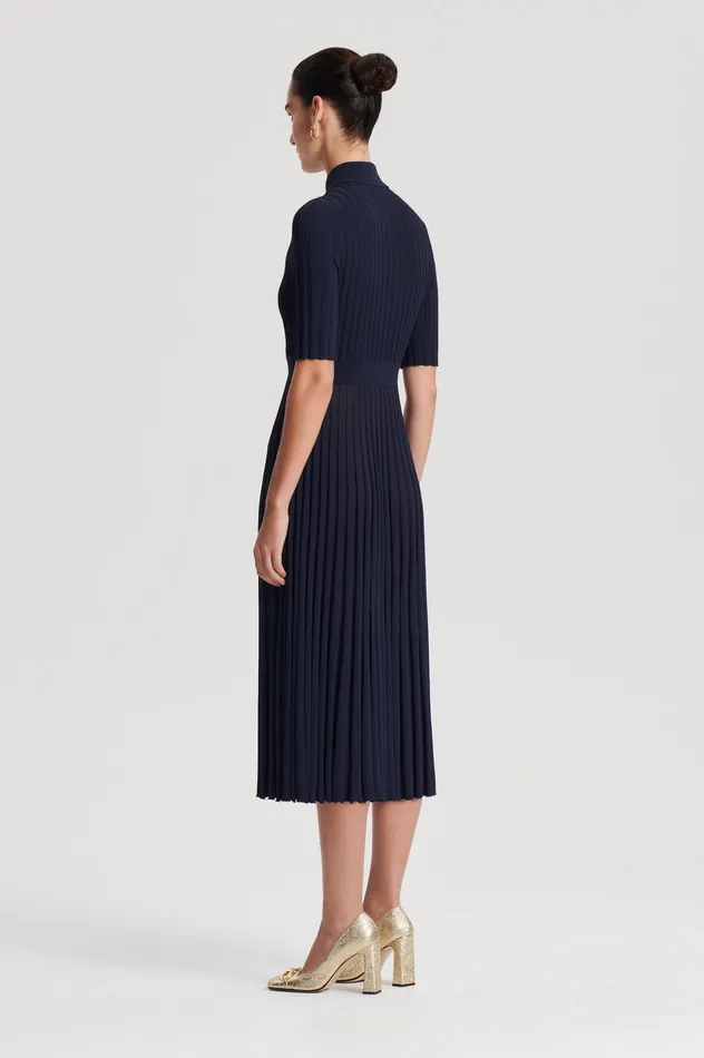 PLEATED RIB SHIRT DRESS NAVY Dresses Scanlan Theodore Women PLEATED RIB SHIRT DRESS NAVY Dresses Scanlan Theodore Women