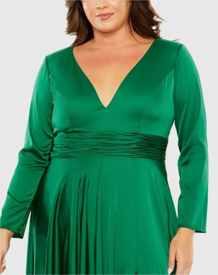 Plus Size Dresses Quarter Sleeve V Neck A Line Gown Emerald 8211 Mac Duggal Women Plus Size Dresses Quarter Sleeve V Neck A Line Gown Emerald 8211 Mac Duggal Women