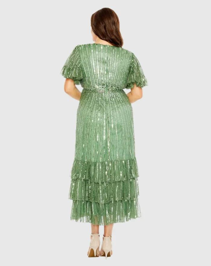 Plus Size Dresses Sequin Faux Wrap Flutter Sleeve Ruffle Dress Sage Mac Duggal Women Plus Size Dresses Sequin Faux Wrap Flutter Sleeve Ruffle Dress Sage Mac Duggal Women