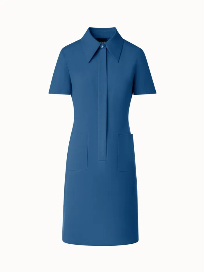 Polo Dress In Cotton Silk DoubleFace Medium Denim Women Akris Dresses