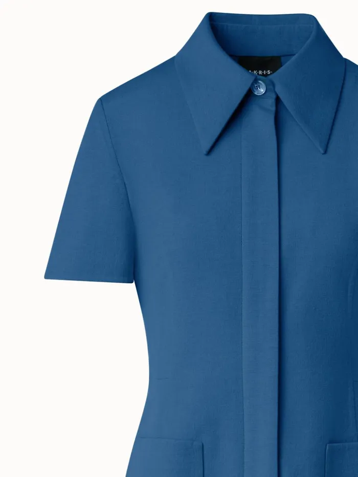 Polo Dress In Cotton Silk DoubleFace Medium Denim Women Akris Dresses