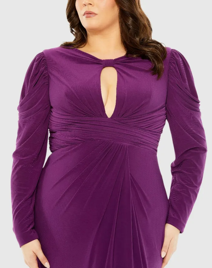 Princess Long Sleeve Keyhole Neck Jersey Dress Plum Plus Size Dresses Mac Duggal Women Princess Long Sleeve Keyhole Neck Jersey Dress Plum Plus Size Dresses Mac Duggal Women